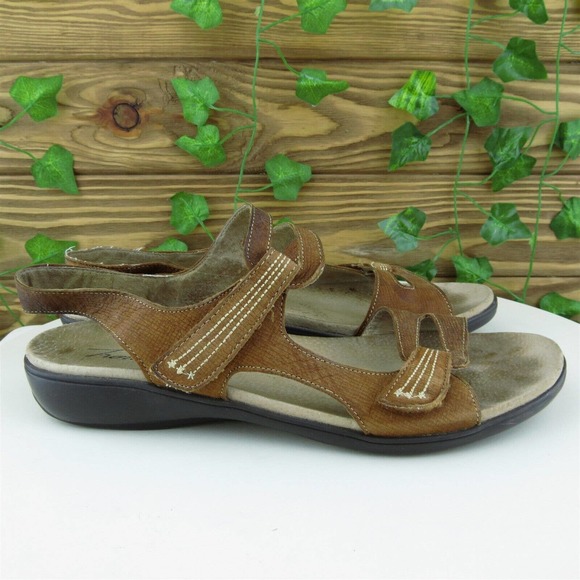 Trotters Women Sport Sandals Shoes Brown Leather Hook &‎ Loop Size 8 Medium - Picture 3 of 6
